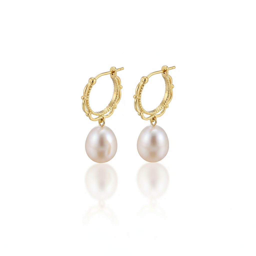 Daily Grace Lace Whisper Freshwater Pearl Hoop Earrings in 18K Gold