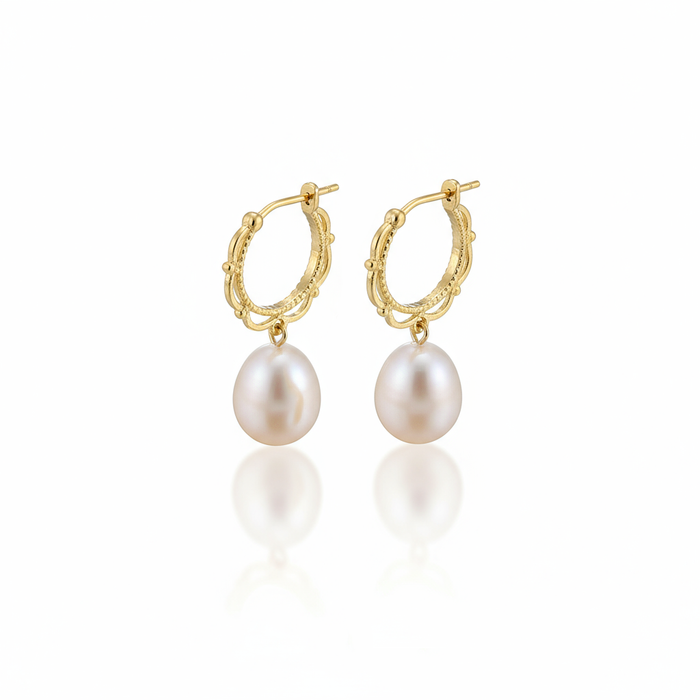 Daily Grace Lace Whisper Freshwater Pearl Hoop Earrings in 18K Gold