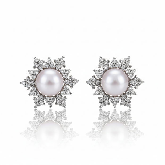 Love Unbound Snow Flake Freshwater Pearl Stud Earrings in 18K Gold