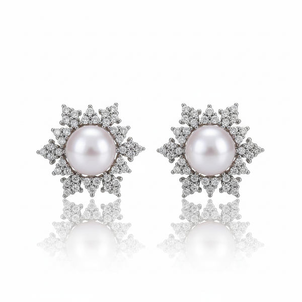 Love Unbound Snow Flake Freshwater Pearl Stud Earrings in 18K Gold