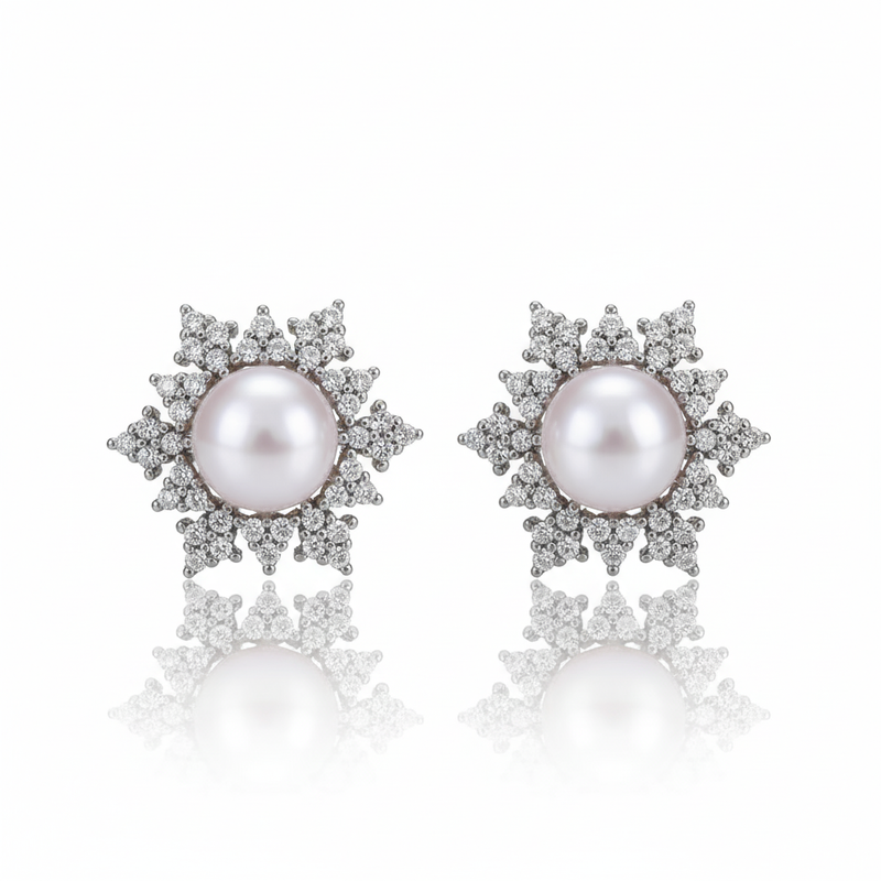 Love Unbound Snow Flake Freshwater Pearl Stud Earrings in 18K Gold