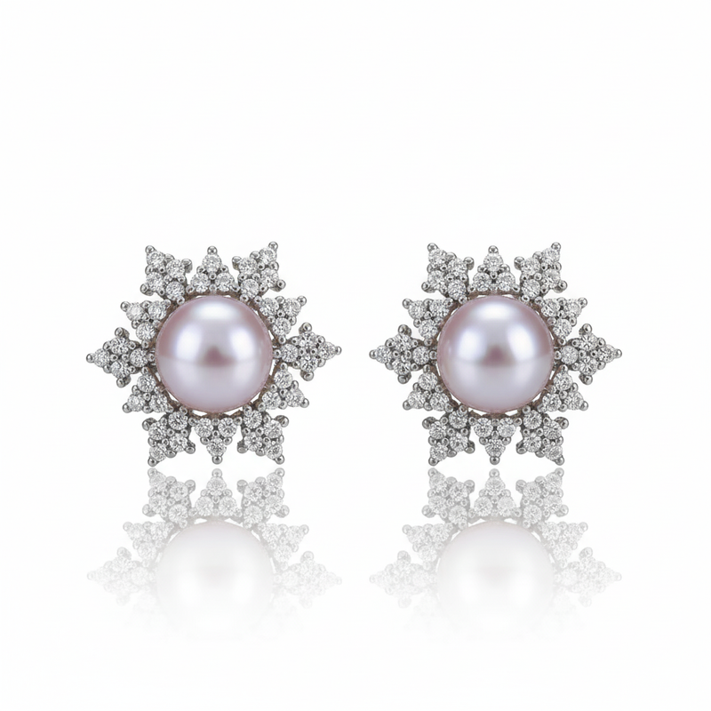 Love Unbound Snow Flake Freshwater Pearl Stud Earrings in 18K Gold
