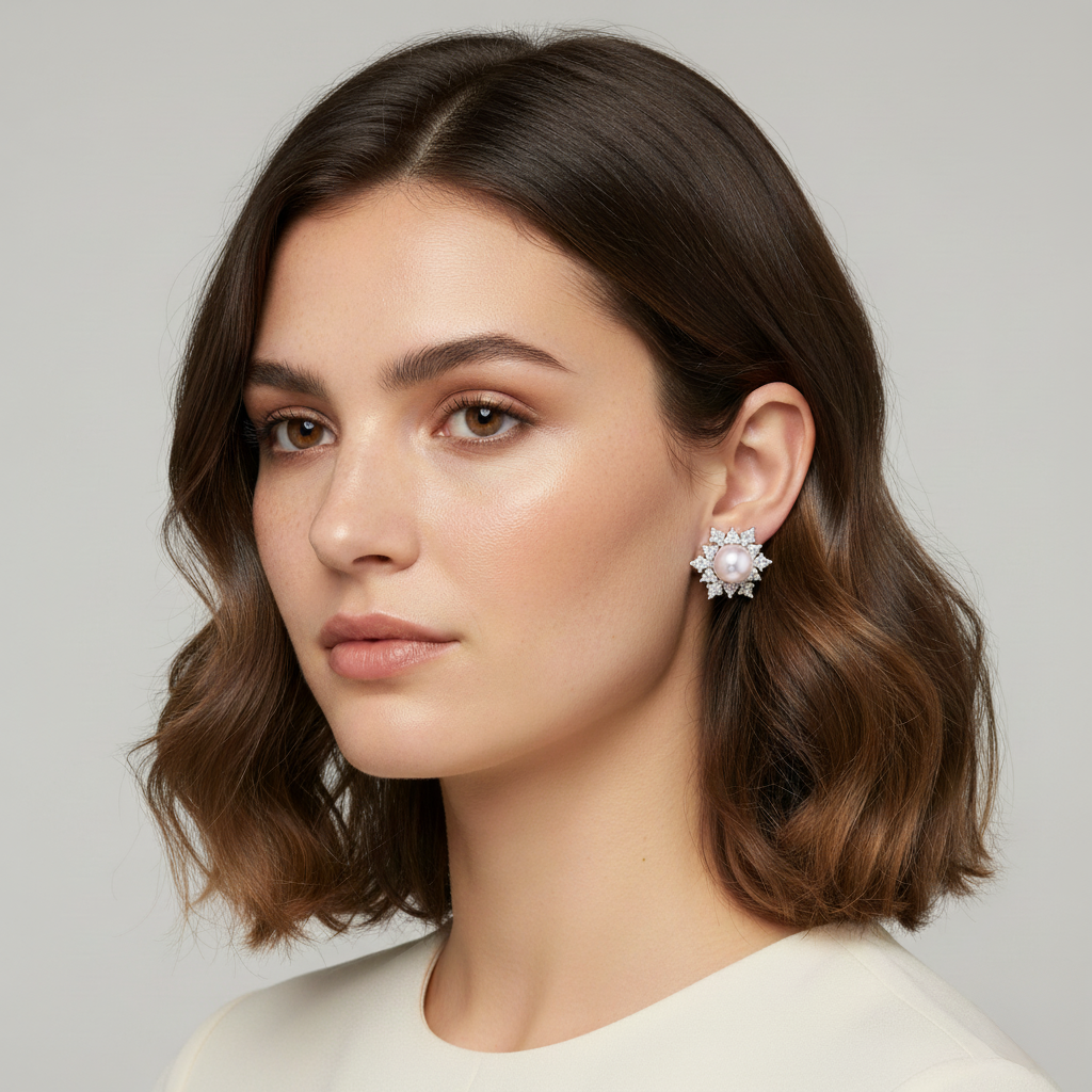 Love Unbound Snow Flake Freshwater Pearl Stud Earrings in 18K Gold
