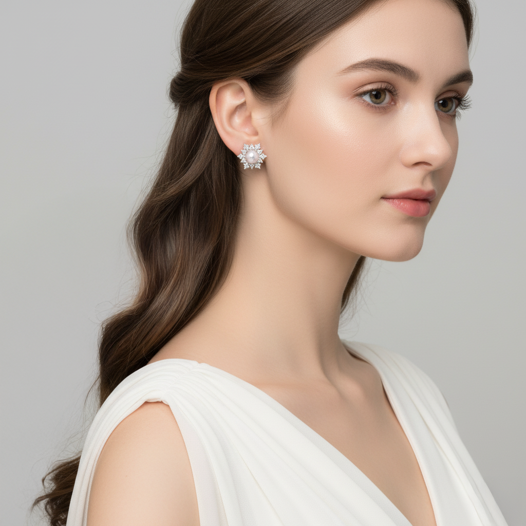 Love Unbound Snow Flake Freshwater Pearl Stud Earrings in 18K Gold