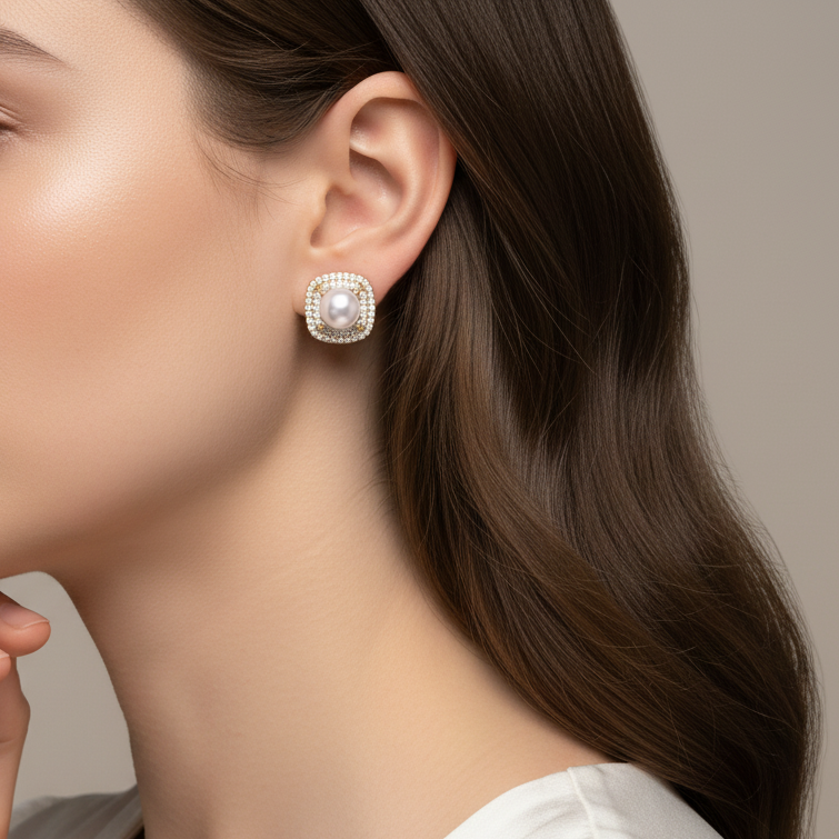 Love Unbound Halo Freshwater Pearl Stud Earrings in 18K Gold Vermeil