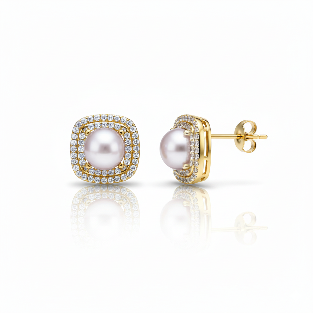 Love Unbound Halo Freshwater Pearl Stud Earrings in 18K Gold Vermeil