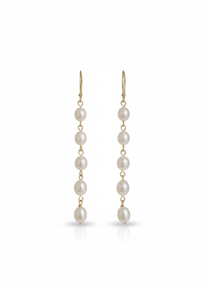 Chic Escape Freshwater Pearl Long Drop Dangle Earrings 18K Gold