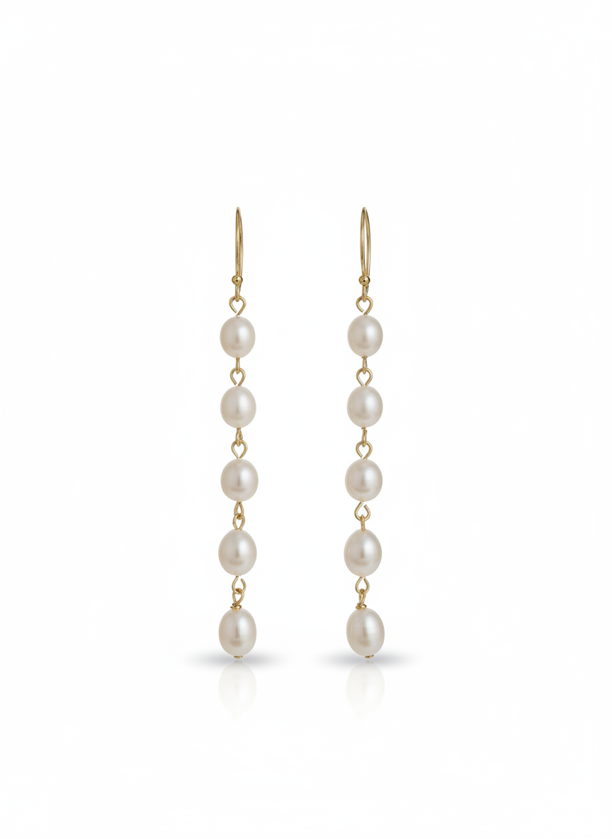 Chic Escape Freshwater Pearl Long Drop Dangle Earrings 18K Gold