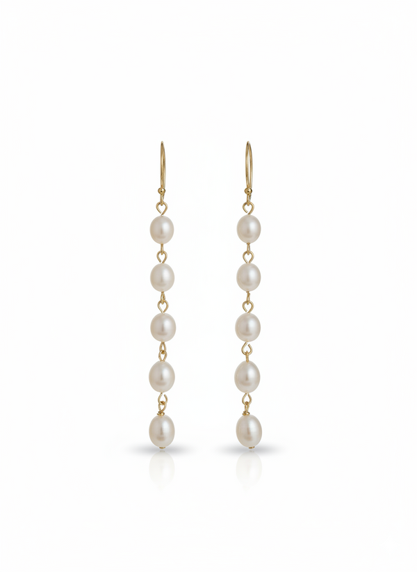 Chic Escape Freshwater Pearl Long Drop Dangle Earrings 18K Gold