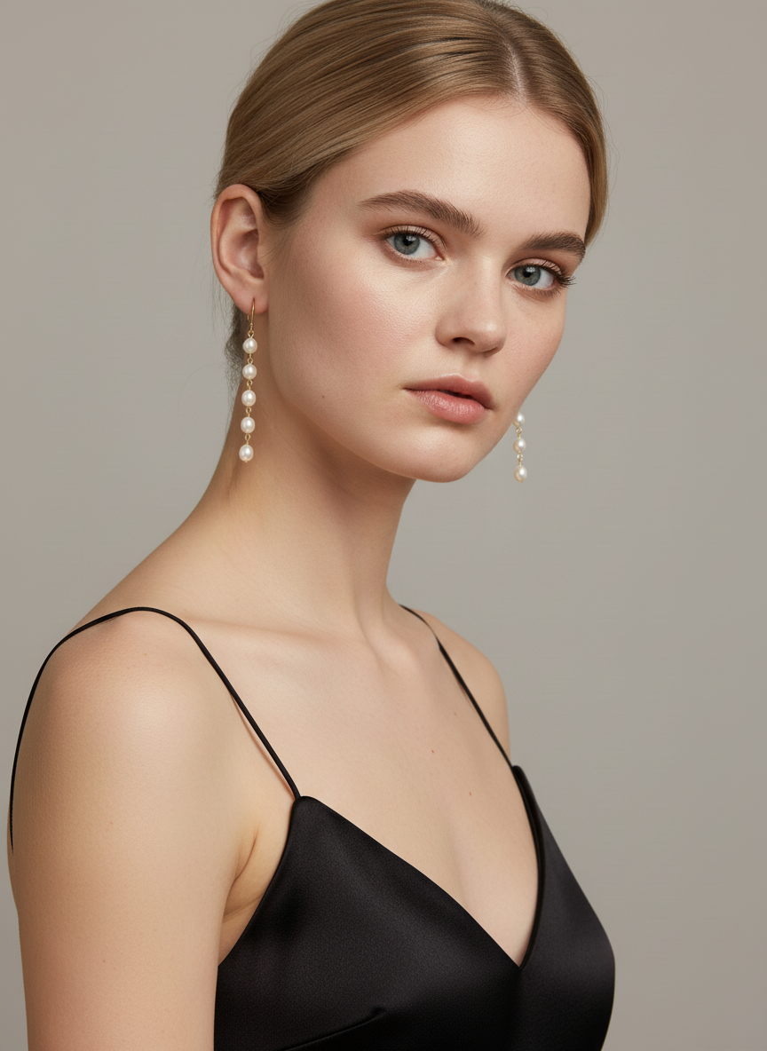 Chic Escape Freshwater Pearl Long Drop Dangle Earrings 18K Gold