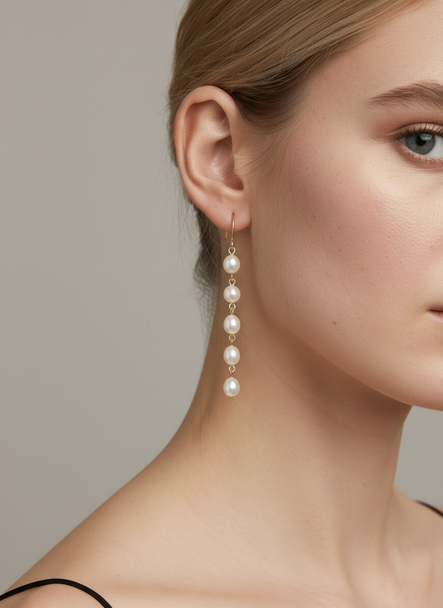 Chic Escape Freshwater Pearl Long Drop Dangle Earrings 18K Gold