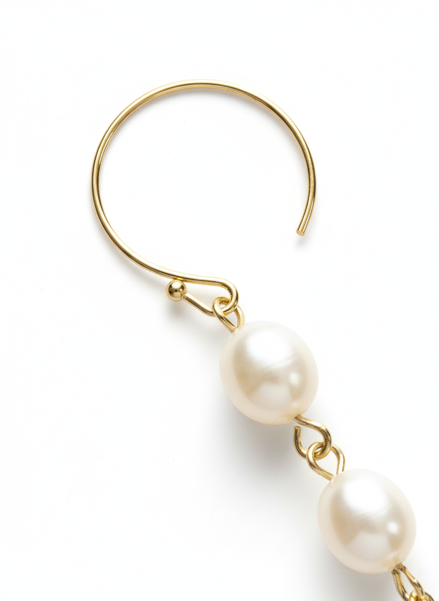 Chic Escape Freshwater Pearl Long Drop Dangle Earrings 18K Gold