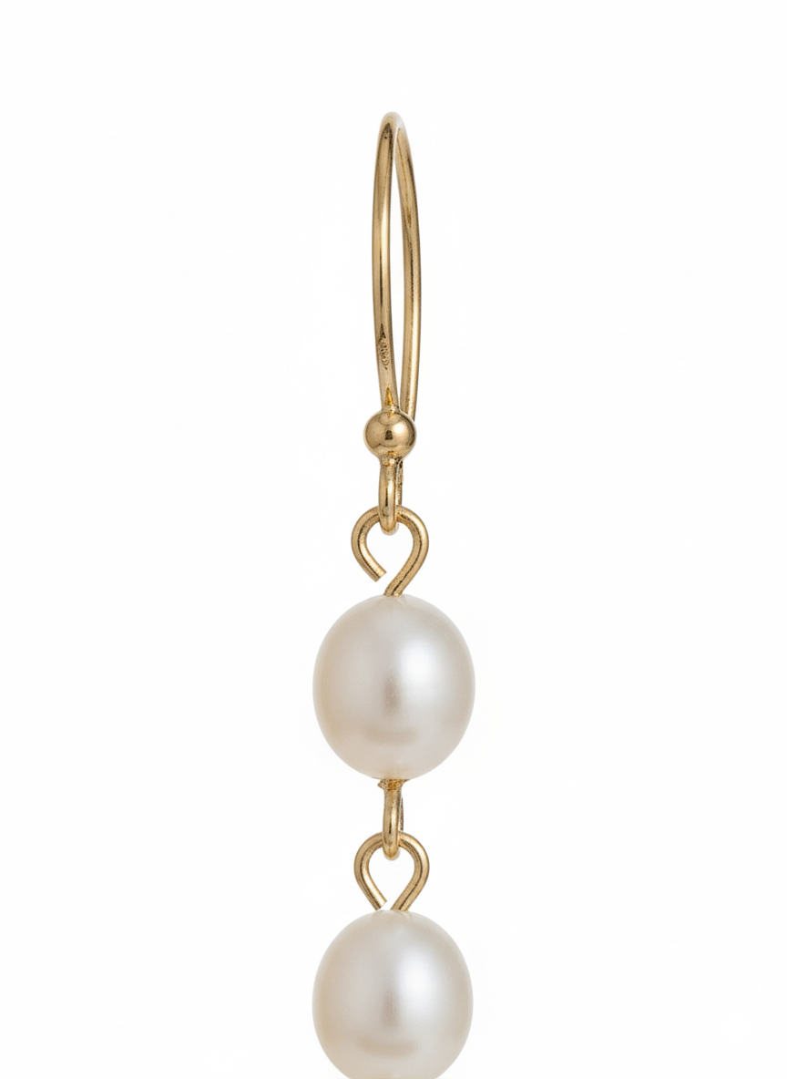 Chic Escape Freshwater Pearl Long Drop Dangle Earrings 18K Gold