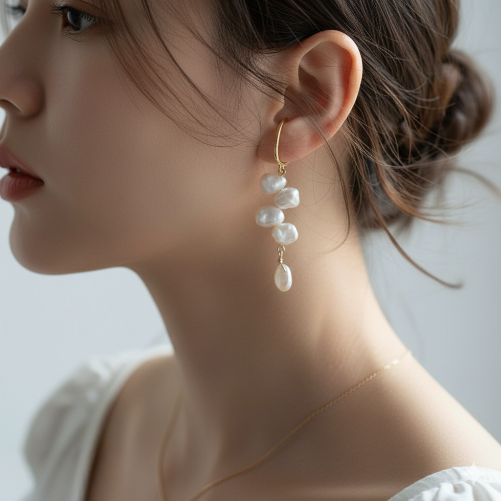 Love Unbound Waterfall Freshwater Pearl Clip-On Ear Cuff Earrings in 18K Gold