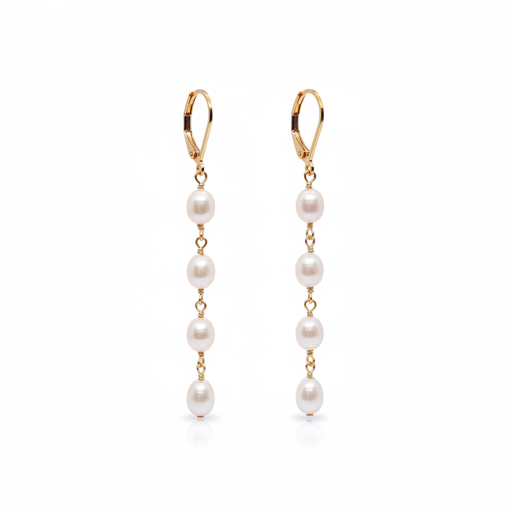 Chic Escape Freshwater Pearl Linear Long Drop Earrings in 18K Gold