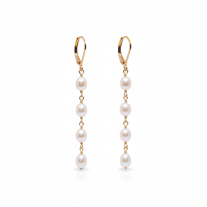 Chic Escape Freshwater Pearl Linear Long Drop Earrings in 18K Gold
