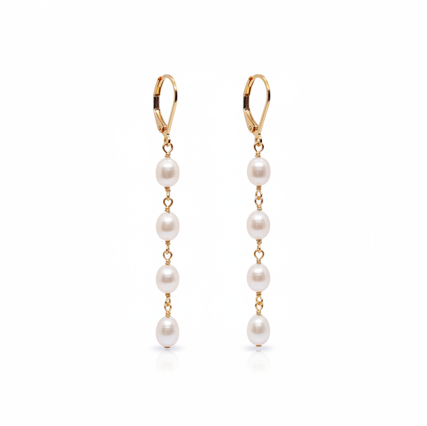 Chic Escape Freshwater Pearl Linear Long Drop Earrings in 18K Gold