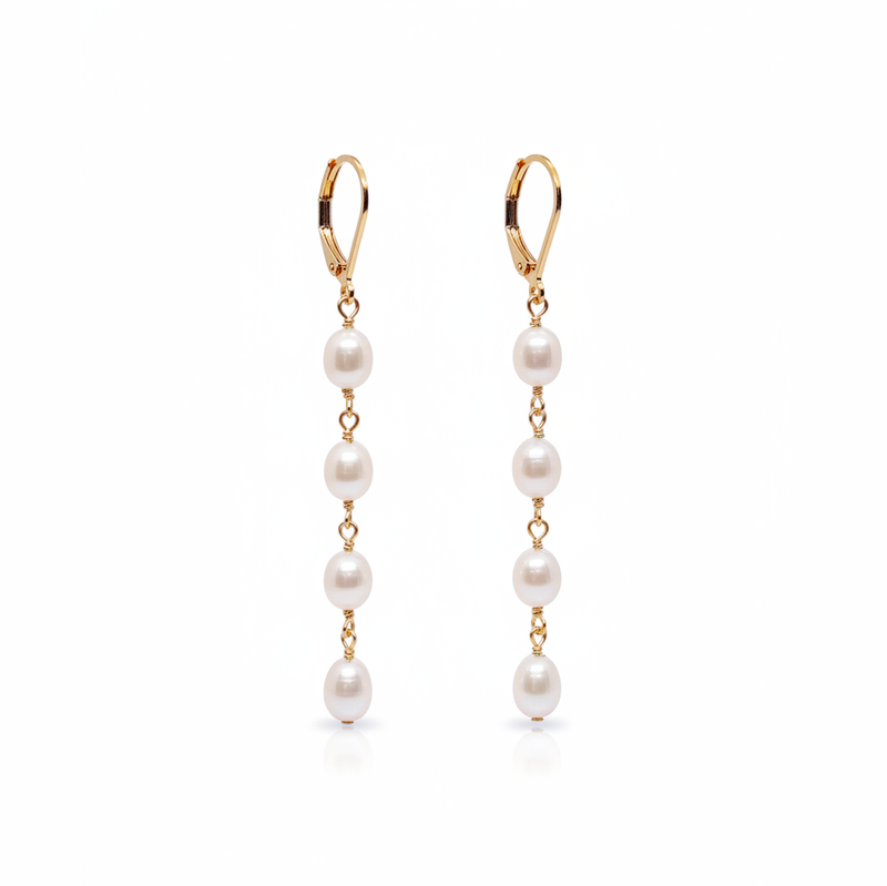 Chic Escape Freshwater Pearl Linear Long Drop Earrings in 18K Gold