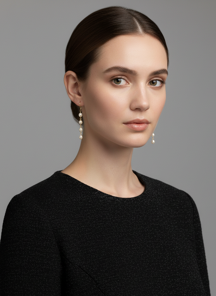 Chic Escape Freshwater Pearl Linear Long Drop Earrings in 18K Gold