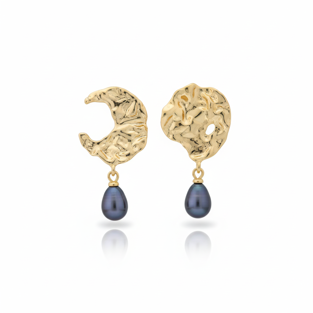 Guiding Star Eclipse Black Freshwater Pearl Drop Earrings in 18K Gold Vermeil
