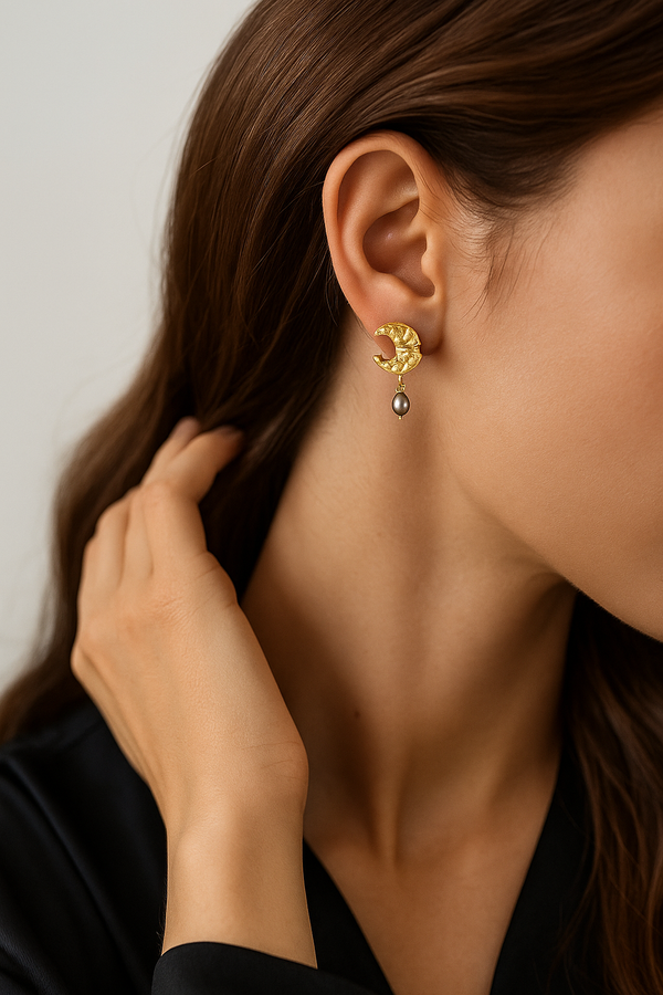 Guiding Star Eclipse Black Freshwater Pearl Drop Earrings in 18K Gold Vermeil