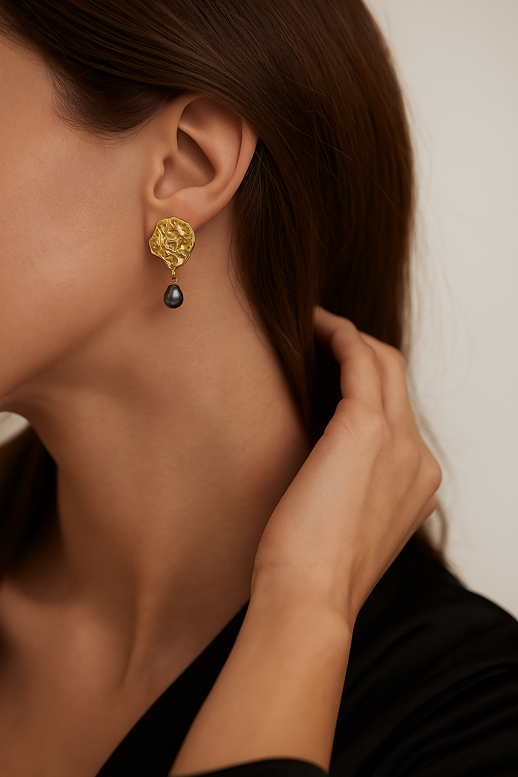 Guiding Star Eclipse Black Freshwater Pearl Drop Earrings in 18K Gold Vermeil