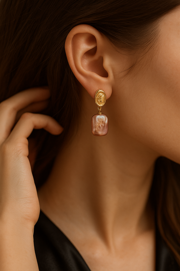 Baroque Sovereign Purple Baroque Pearl Drop Earrings in 18K Gold