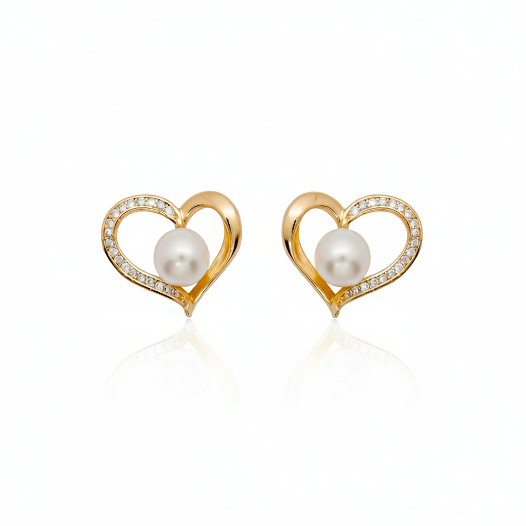 Lumina Heart Sparkling Heart Freshwater Pearl Stud Earrings in 18K Gold Vermeil
