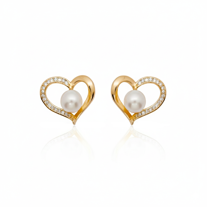 Lumina Heart Sparkling Heart Freshwater Pearl Stud Earrings in 18K Gold Vermeil