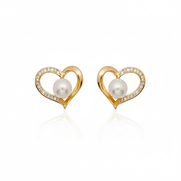 Lumina Heart Sparkling Heart Freshwater Pearl Stud Earrings