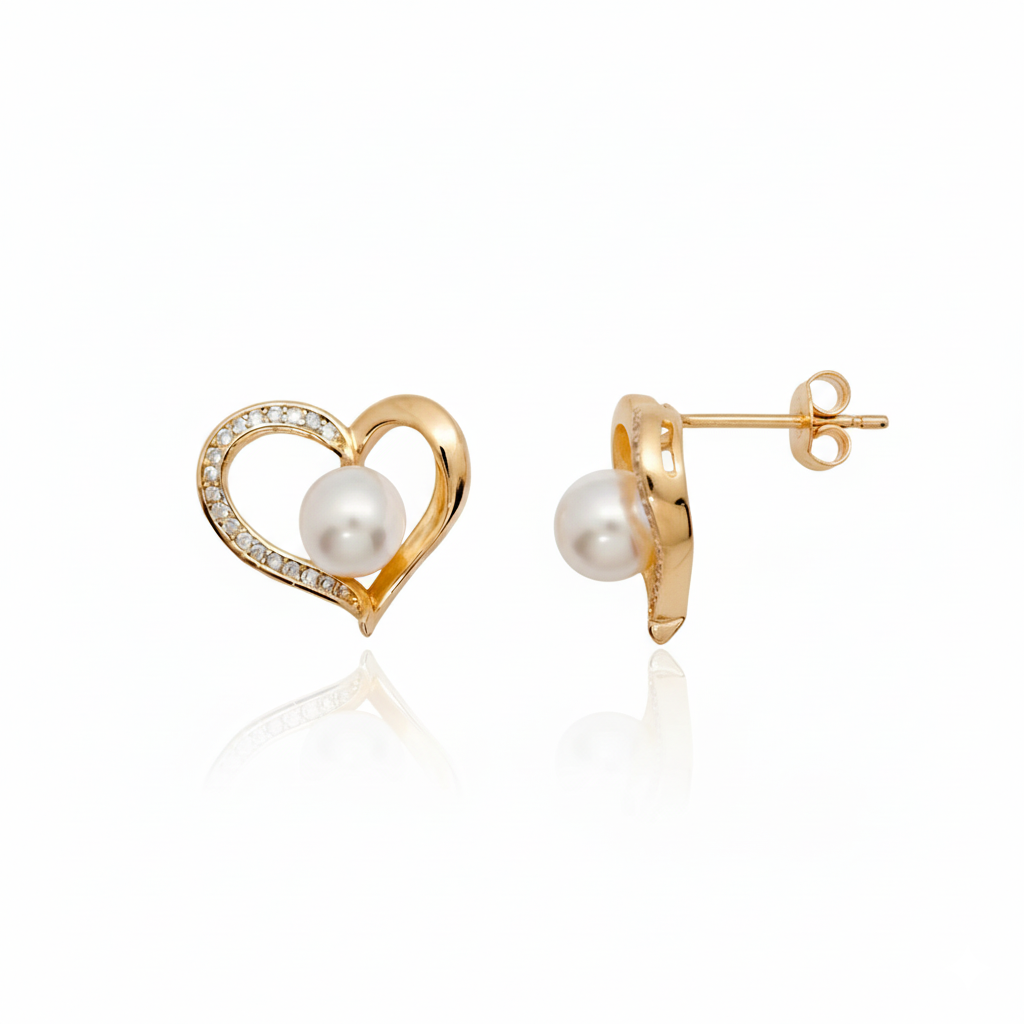 Lumina Heart Sparkling Heart Freshwater Pearl Stud Earrings in 18K Gold Vermeil