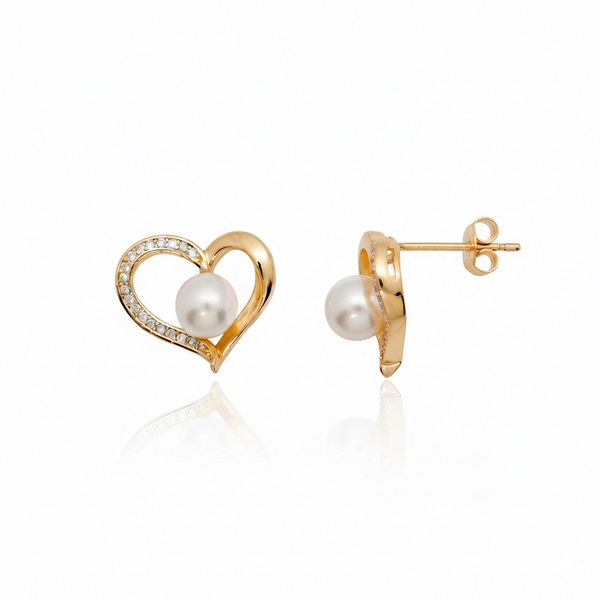 Lumina Heart Sparkling Heart Freshwater Pearl Stud Earrings in 18K Gold Vermeil
