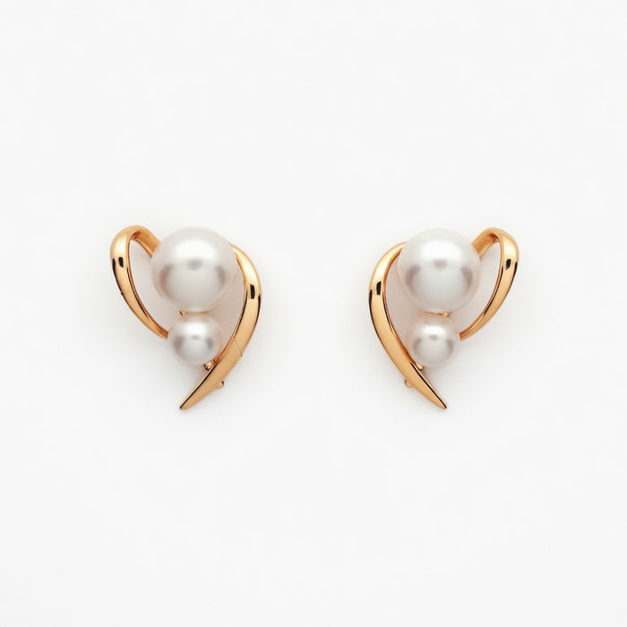 Lumina Heart Golden Wave Double Freshwater Pearl Stud Earrings in 18K Gold Vermeil