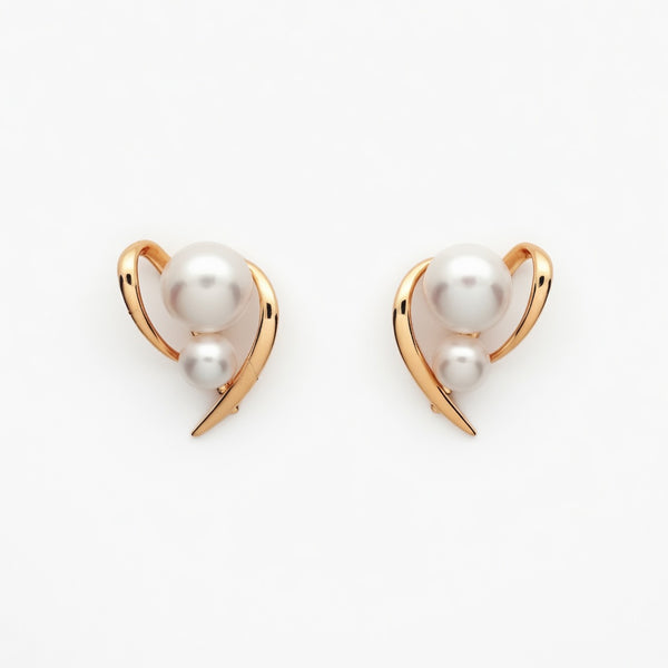 Lumina Heart Golden Wave Double Freshwater Pearl Stud Earrings in 18K Gold Vermeil