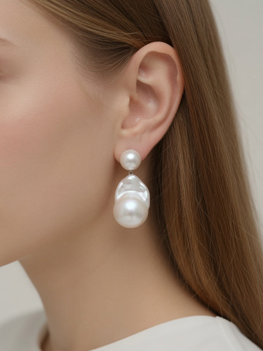 Baroque Sovereign Baroque Pearl x Tiny Freshwater Pearl Drop Earrings