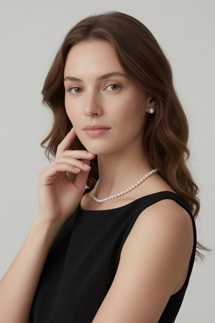 Daily Grace Round Freshwater Pearl Stud Earrings in White Gold