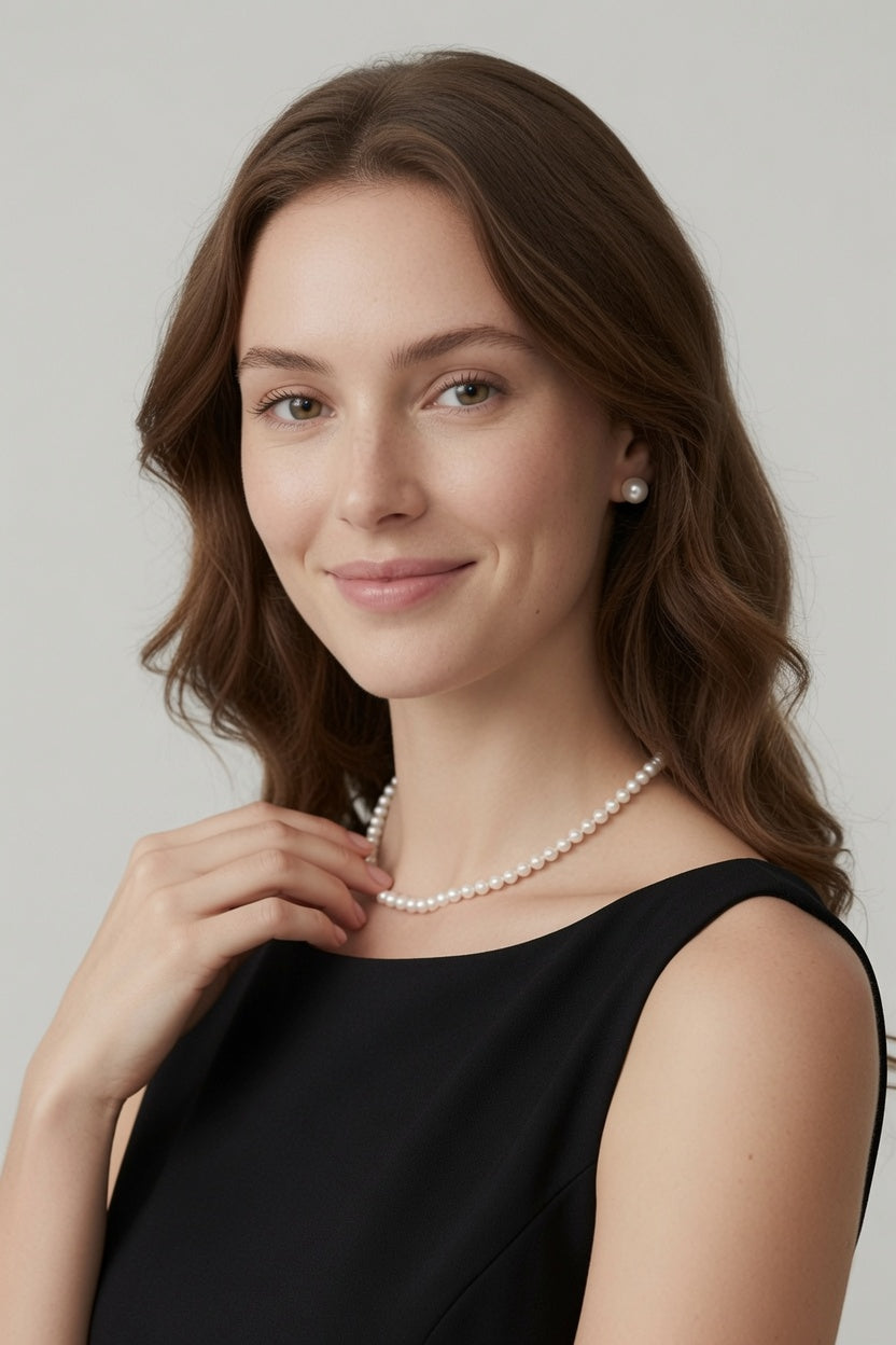 Daily Grace Round Freshwater Pearl Stud Earrings in White Gold