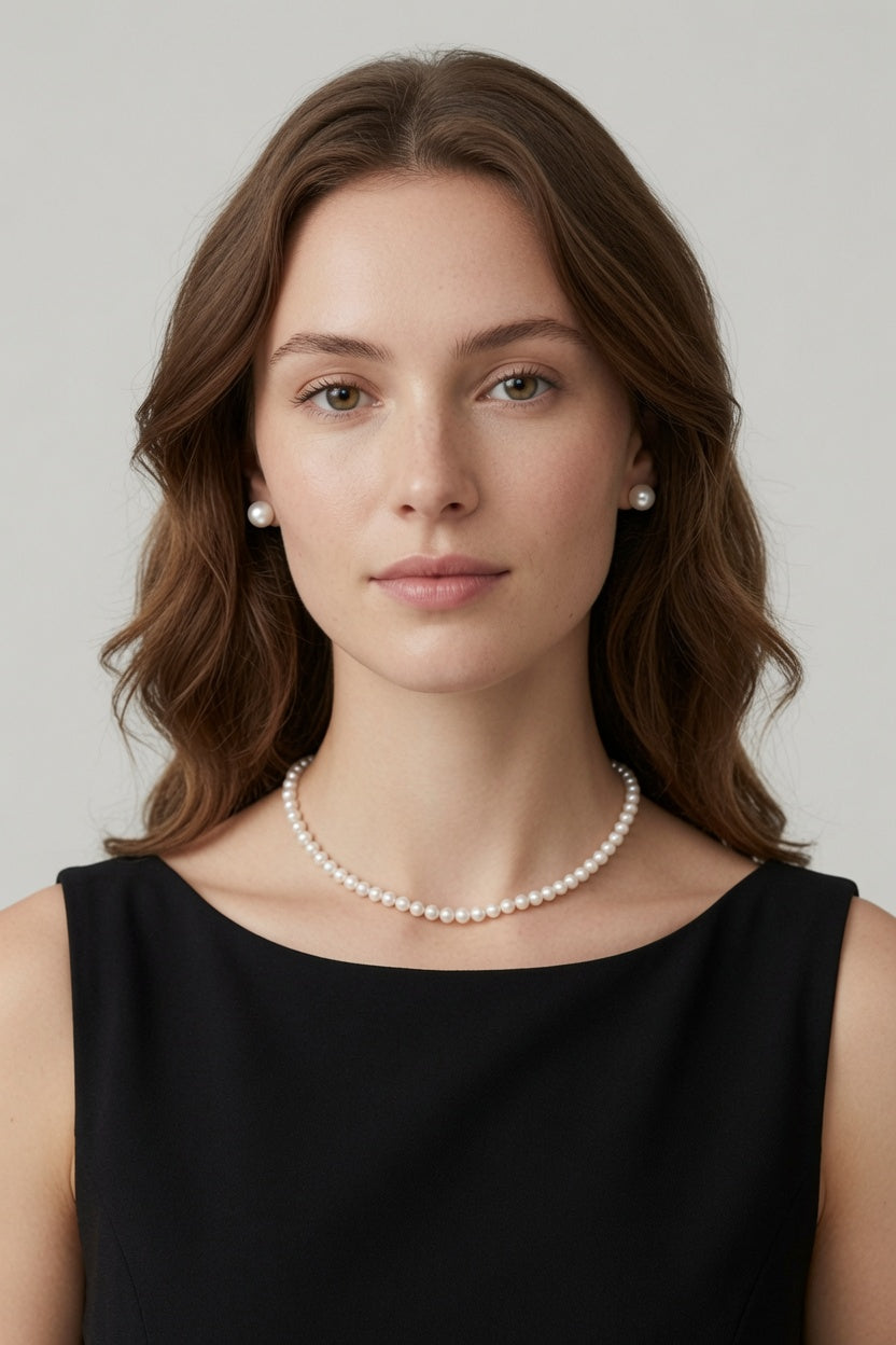 Daily Grace Round Freshwater Pearl Stud Earrings in White Gold
