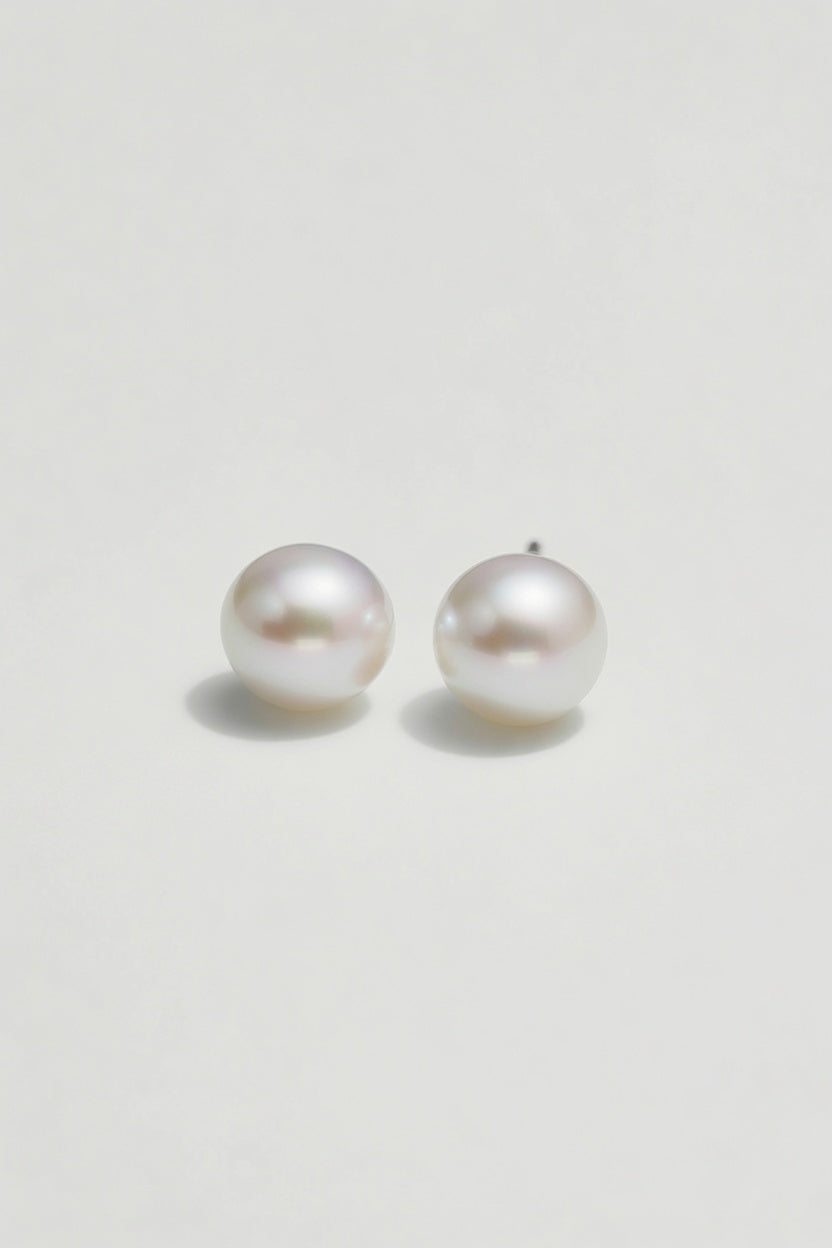 Daily Grace Round Freshwater Pearl Stud Earrings in White Gold