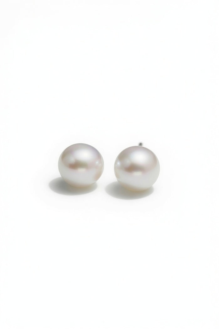 Daily Grace Round Freshwater Pearl Stud Earrings in White Gold