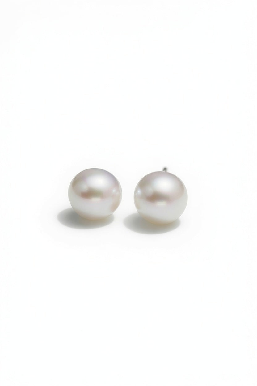 Daily Grace Round Freshwater Pearl Stud Earrings in White Gold
