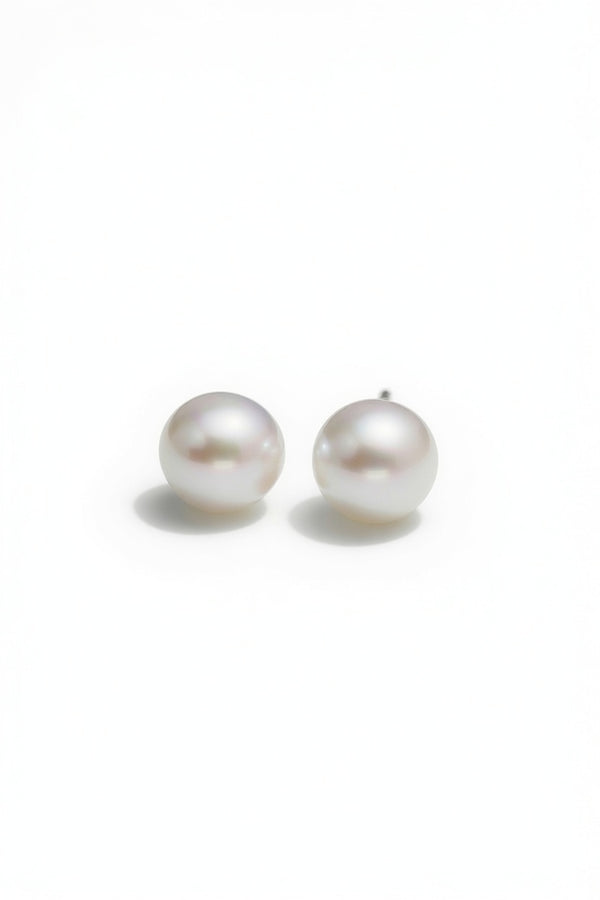 Daily Grace Round Freshwater Pearl Stud Earrings in White Gold