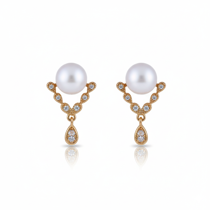 Chic Escape Diadem Freshwater Pearl Drop Earrings in 18K Gold