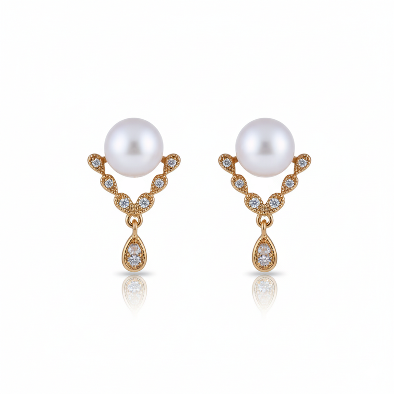 Chic Escape Diadem Freshwater Pearl Drop Earrings in 18K Gold