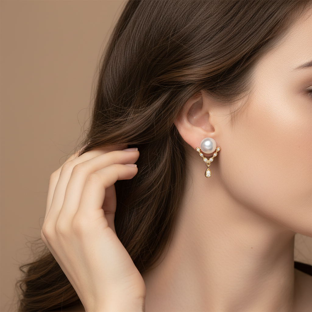 Chic Escape Diadem Freshwater Pearl Drop Earrings in 18K Gold