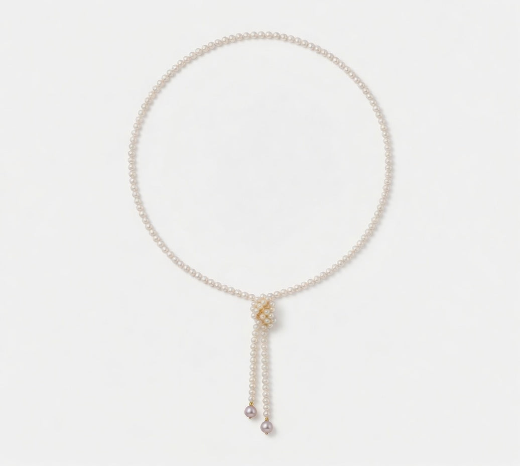 Daily Grace 101cm Freshwater Pearl Lariat Necklace with Purple Drop Pearls in 18K Gold