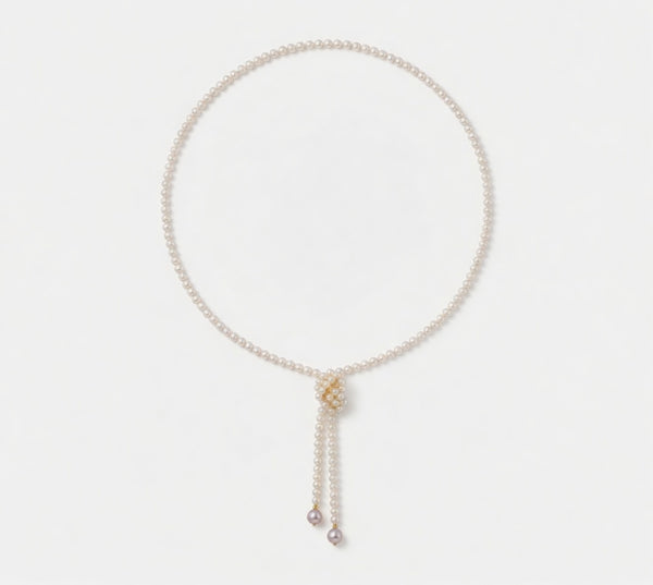 Daily Grace 101cm Freshwater Pearl Lariat Necklace with Purple Drop Pearls in 18K Gold
