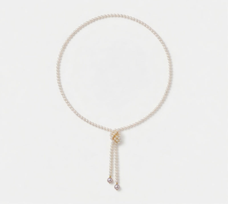 Daily Grace 101cm Freshwater Pearl Lariat Necklace with Purple Drop Pearls in 18K Gold