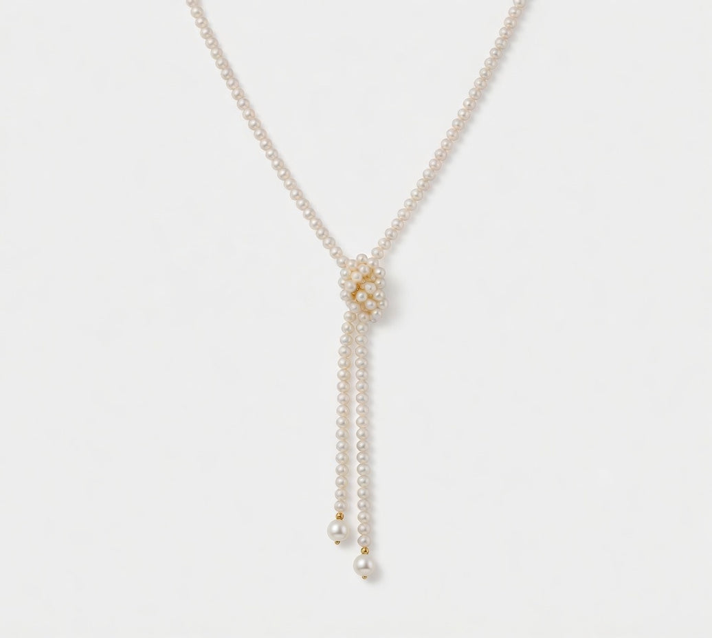 Daily Grace 101cm Freshwater Pearl Lariat Necklace with White Drop Pearls in 18K Gold
