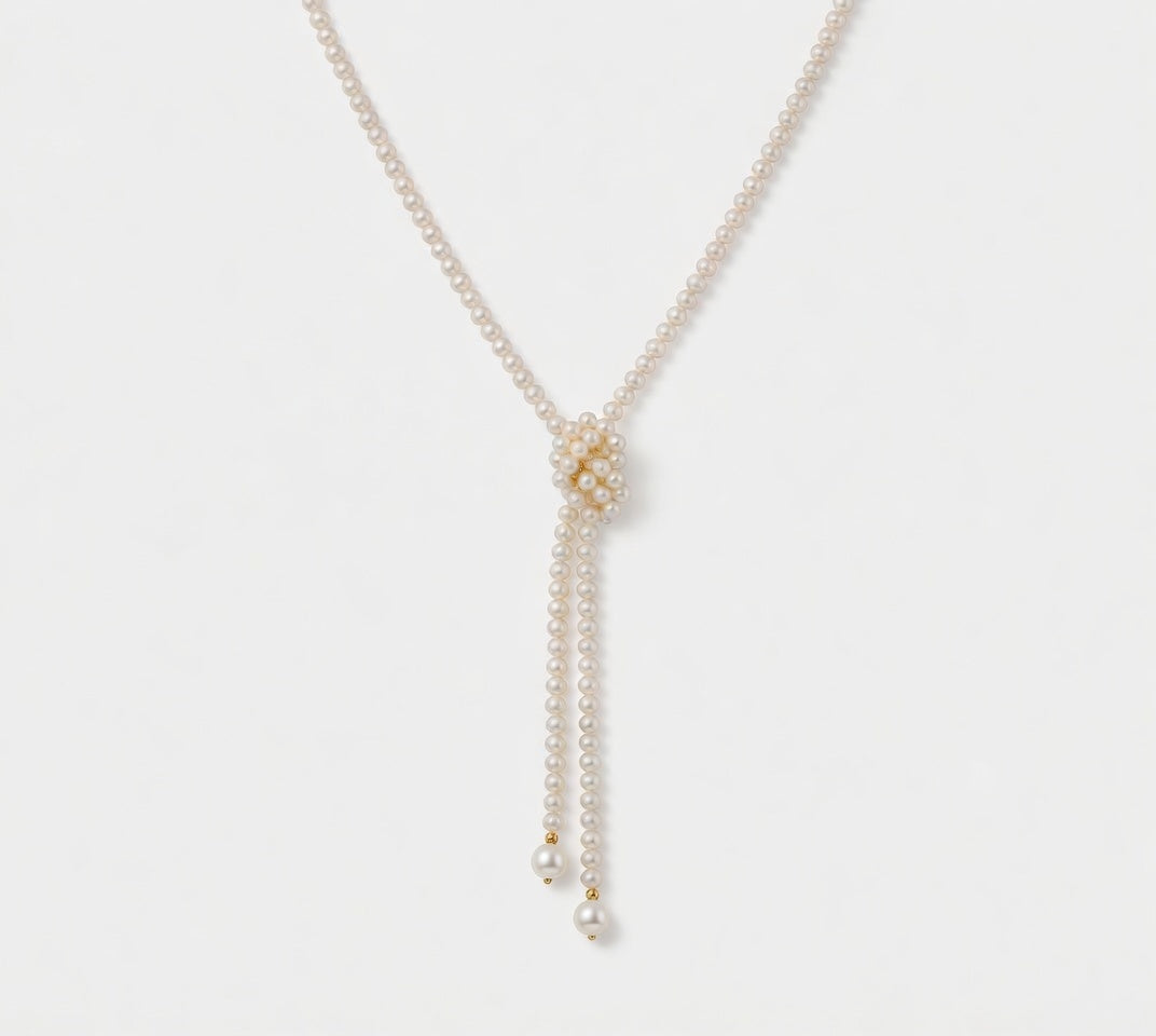 Daily Grace 101cm Freshwater Pearl Lariat Necklace with White Drop Pearls in 18K Gold